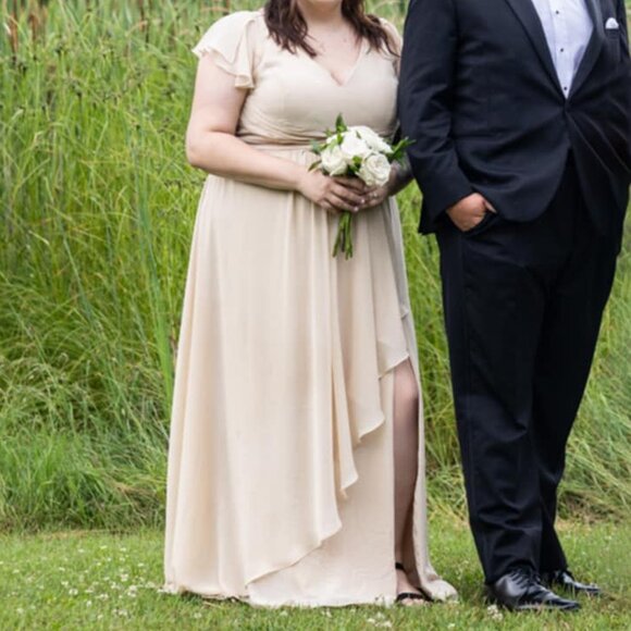 Azazie Omari Champagne A-Line Bridesmaid Dress - Size 24 - Picture 3 of 13